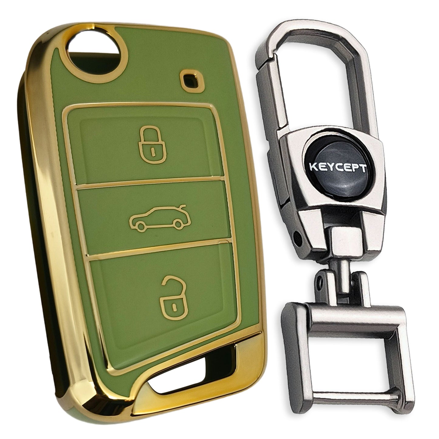 Skoda/Volkswagen Gold Line TPU Key Cover with Keychain (Type 2)