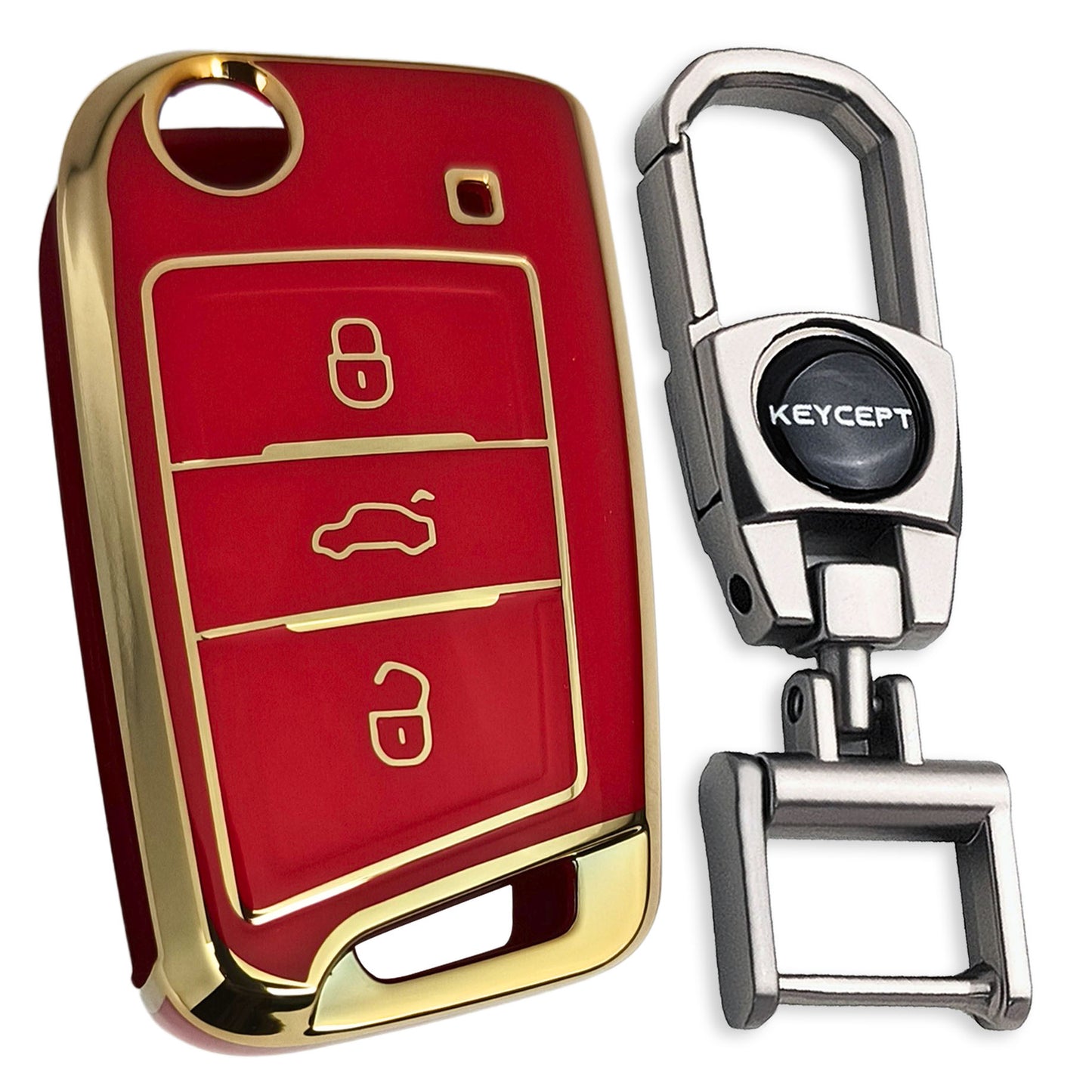 Skoda/Volkswagen Gold Line TPU Key Cover with Keychain (Type 2)