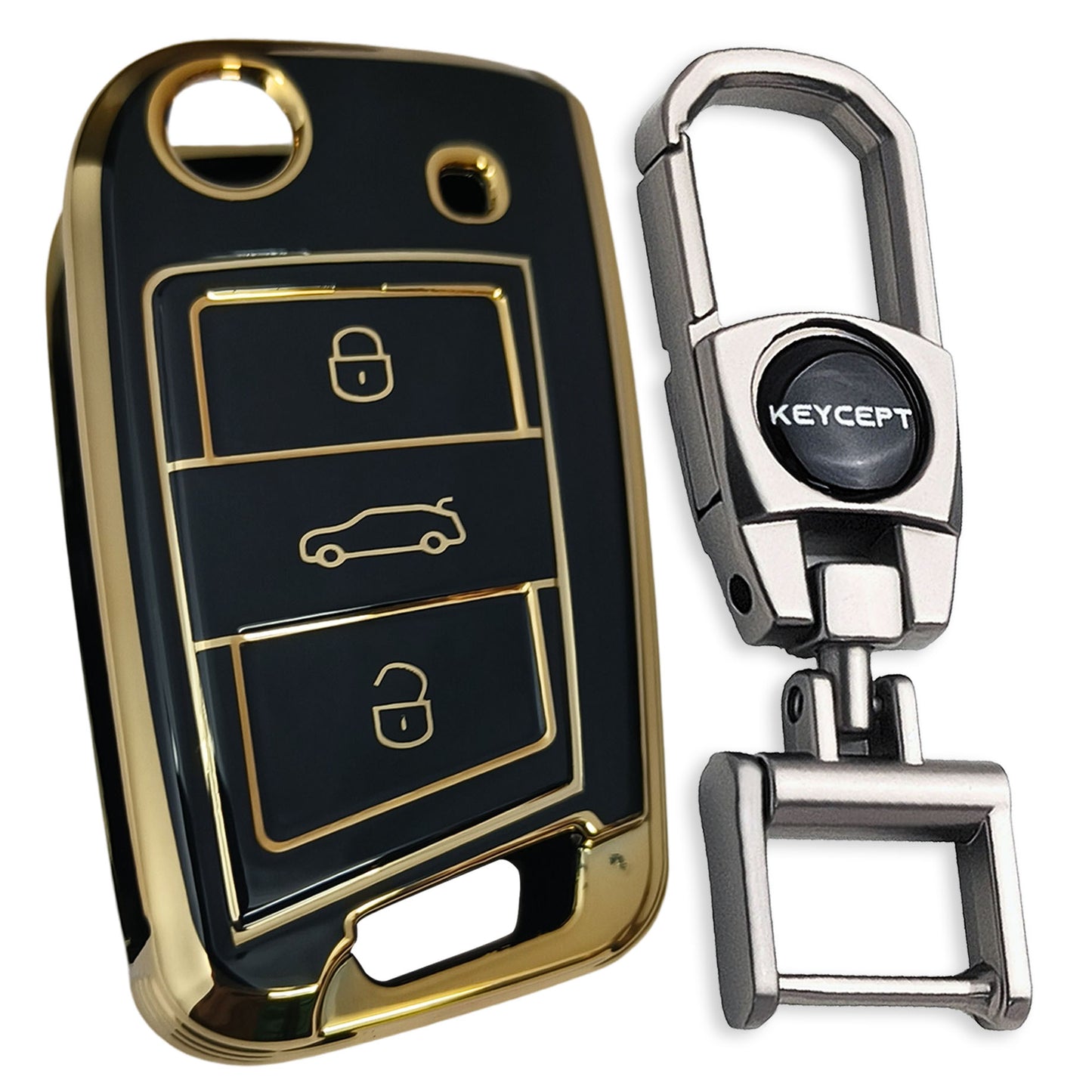Skoda/Volkswagen Gold Line TPU Key Cover with Keychain (Type 2)