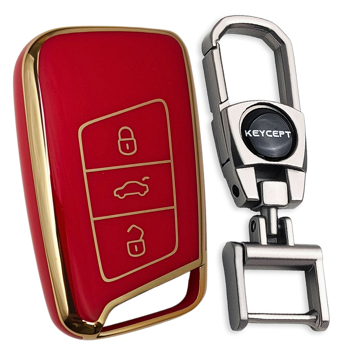 Skoda/Volkswagen Gold Line TPU Key Cover with Keychain (Type 2)