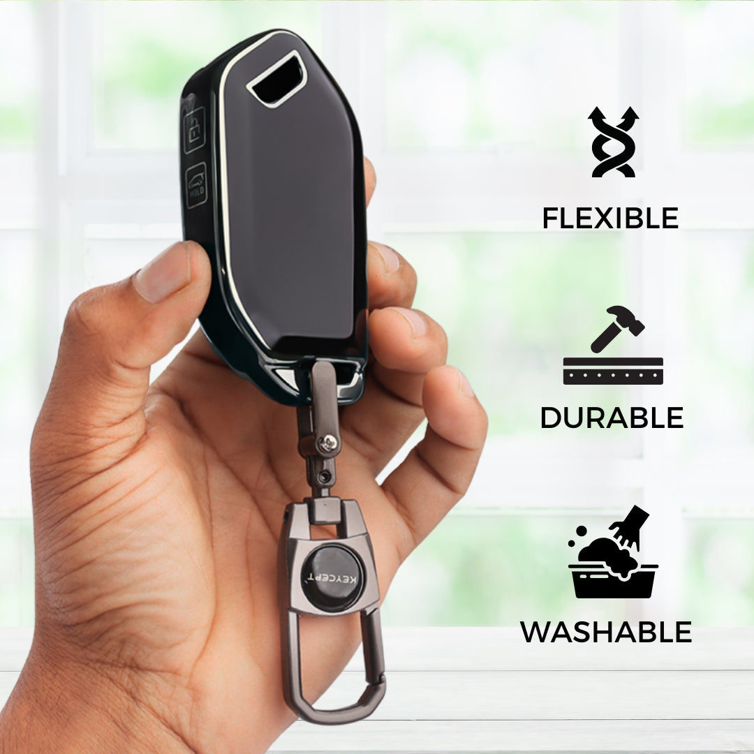 Keycept Silver Line TPU Car Key Cover for Kia Syros, EV6, EV9 4 Button smart key with keychain (Type K2)
