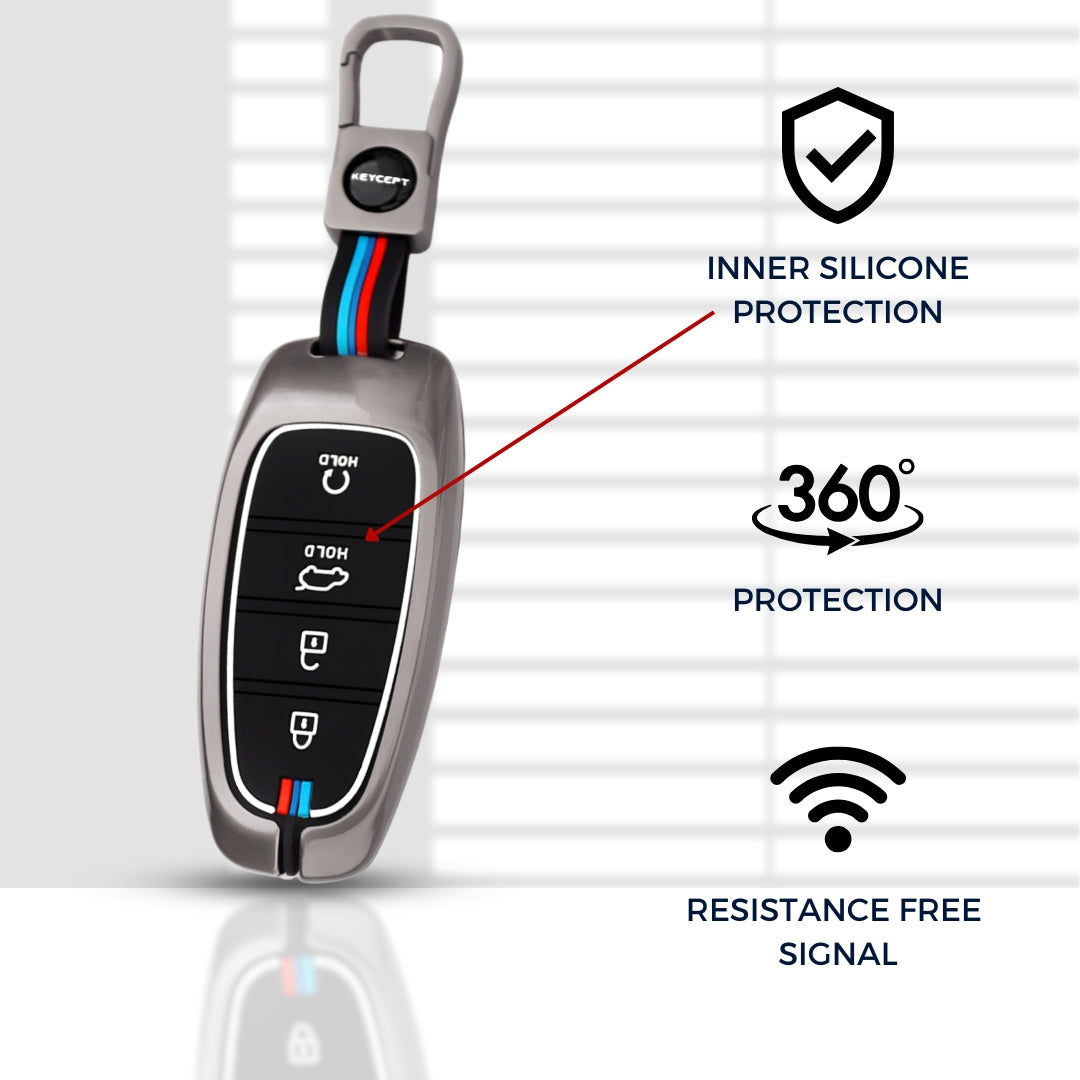 Hyundai Metal Alloy Key Cover with Keychain (Type M1)