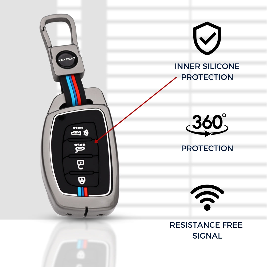 Hyundai Metal Alloy Key Cover with Keychain (Type M1)
