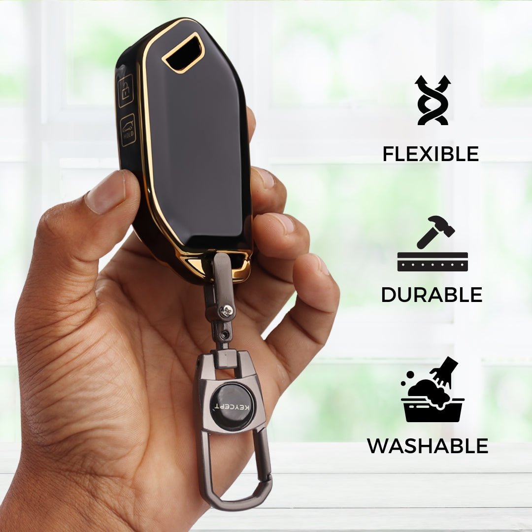 Keycept Gold Line TPU Car Key Cover for Kia Syros, EV6, EV9 4 Button smart key with keychain (Type K2)
