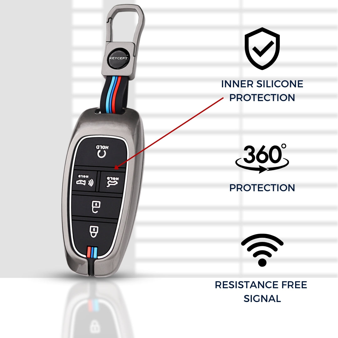 Hyundai Metal Alloy Key Cover with Keychain (Type M1)