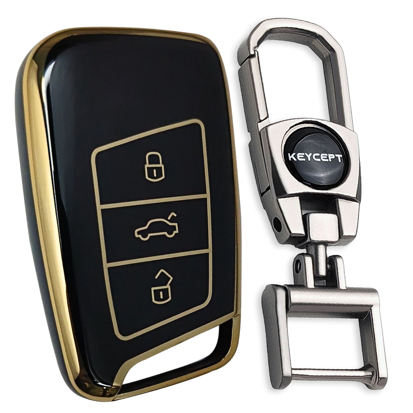 Skoda/Volkswagen Gold Line TPU Key Cover with Keychain (Type 2)