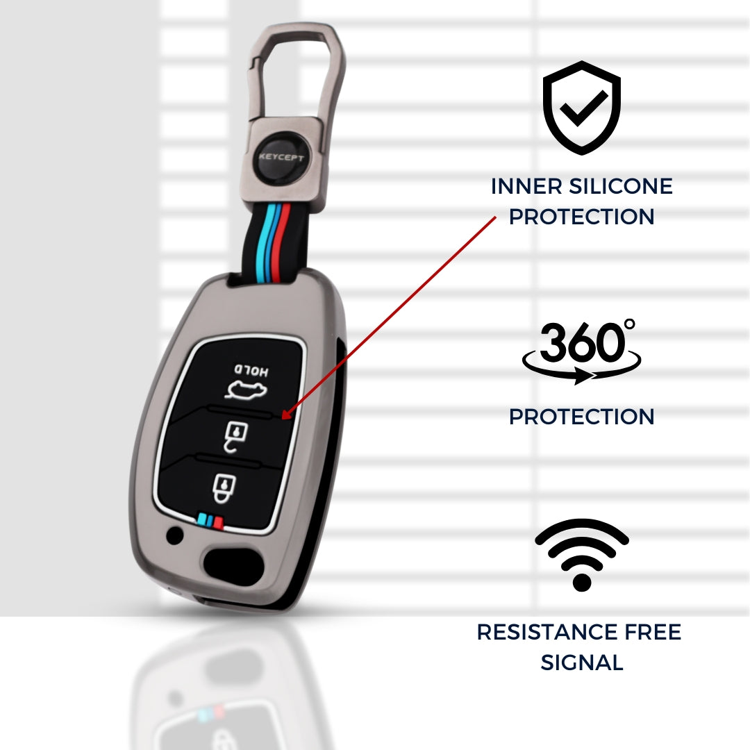 Hyundai Metal Alloy Key Cover with Keychain (Type M1)