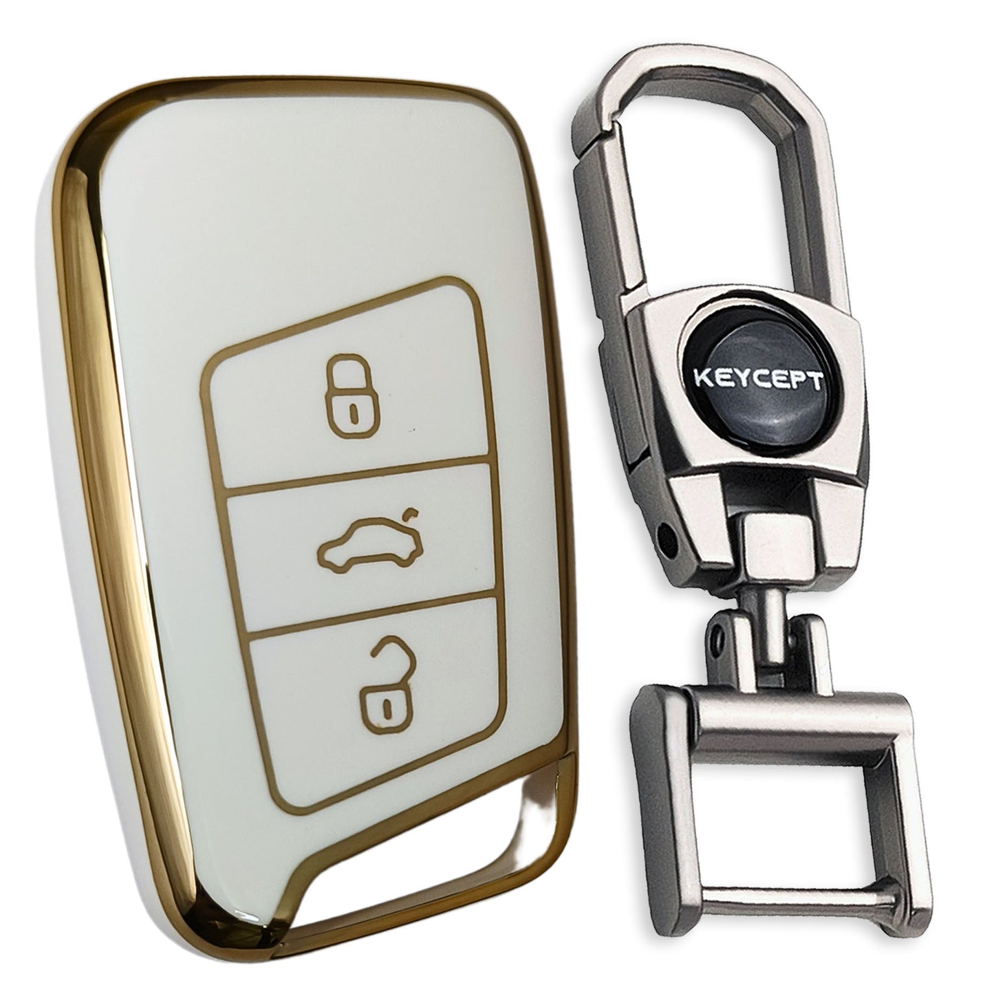 Skoda/Volkswagen Gold Line TPU Key Cover with Keychain (Type 2)