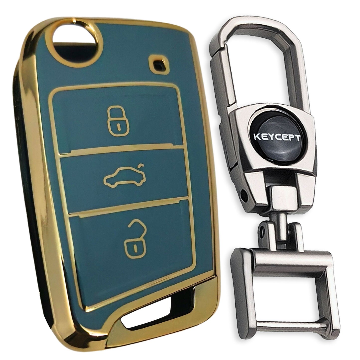 Skoda/Volkswagen Gold Line TPU Key Cover with Keychain (Type 2)