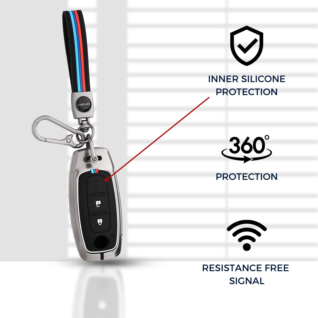 Keycept Metal Alloy Car Key Cover for Nissan Magnite 2 Button Smart key with keychain (Type M2)