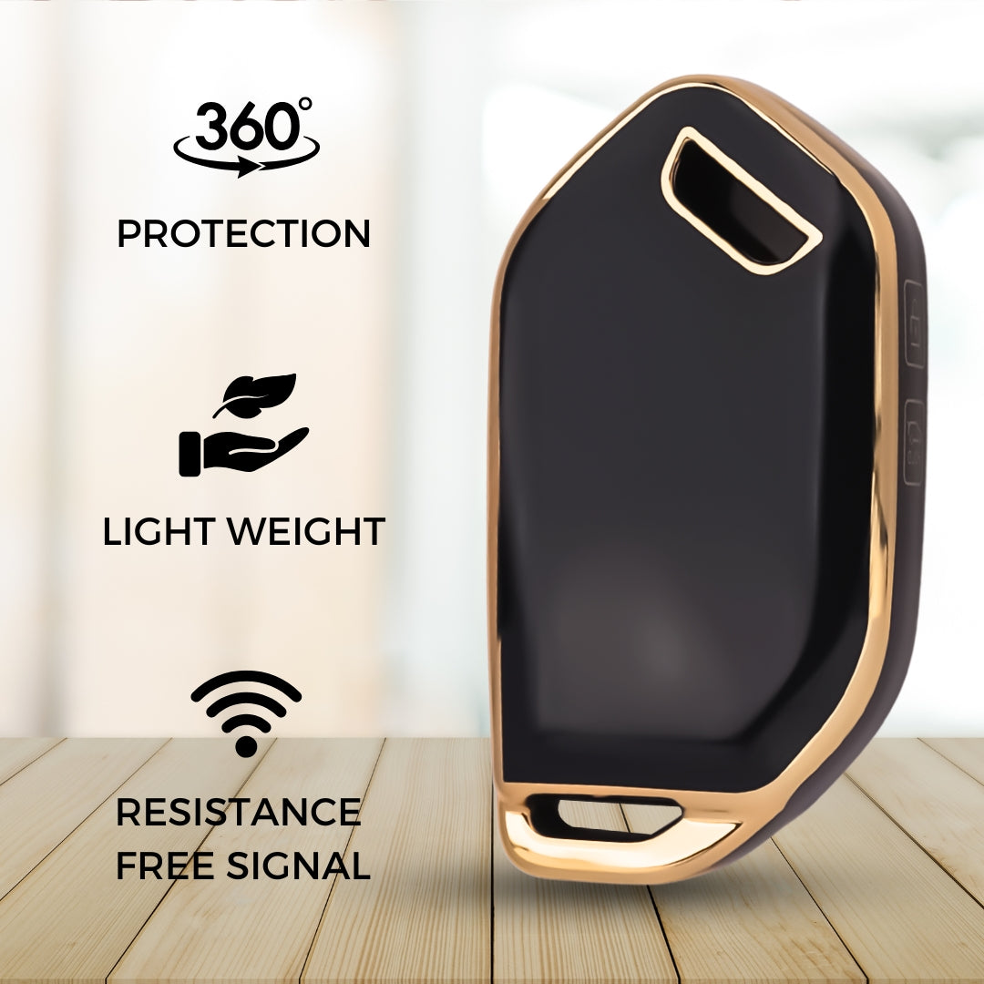 Keycept Gold Line TPU Car Key Cover for Kia Syros, EV6, EV9 4 Button smart key with keychain (Type K1)
