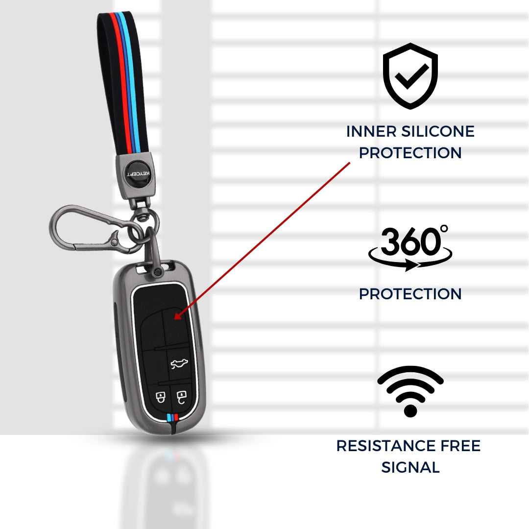 Keycept Metal Alloy Car Key Cover for Jeep Meridian, Compass, Trailhawk 3 Button Smart Key with keychain (Type M2)