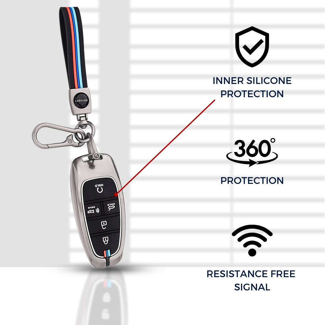 Hyundai Metal Alloy Key Cover with Keychain (Type M2)