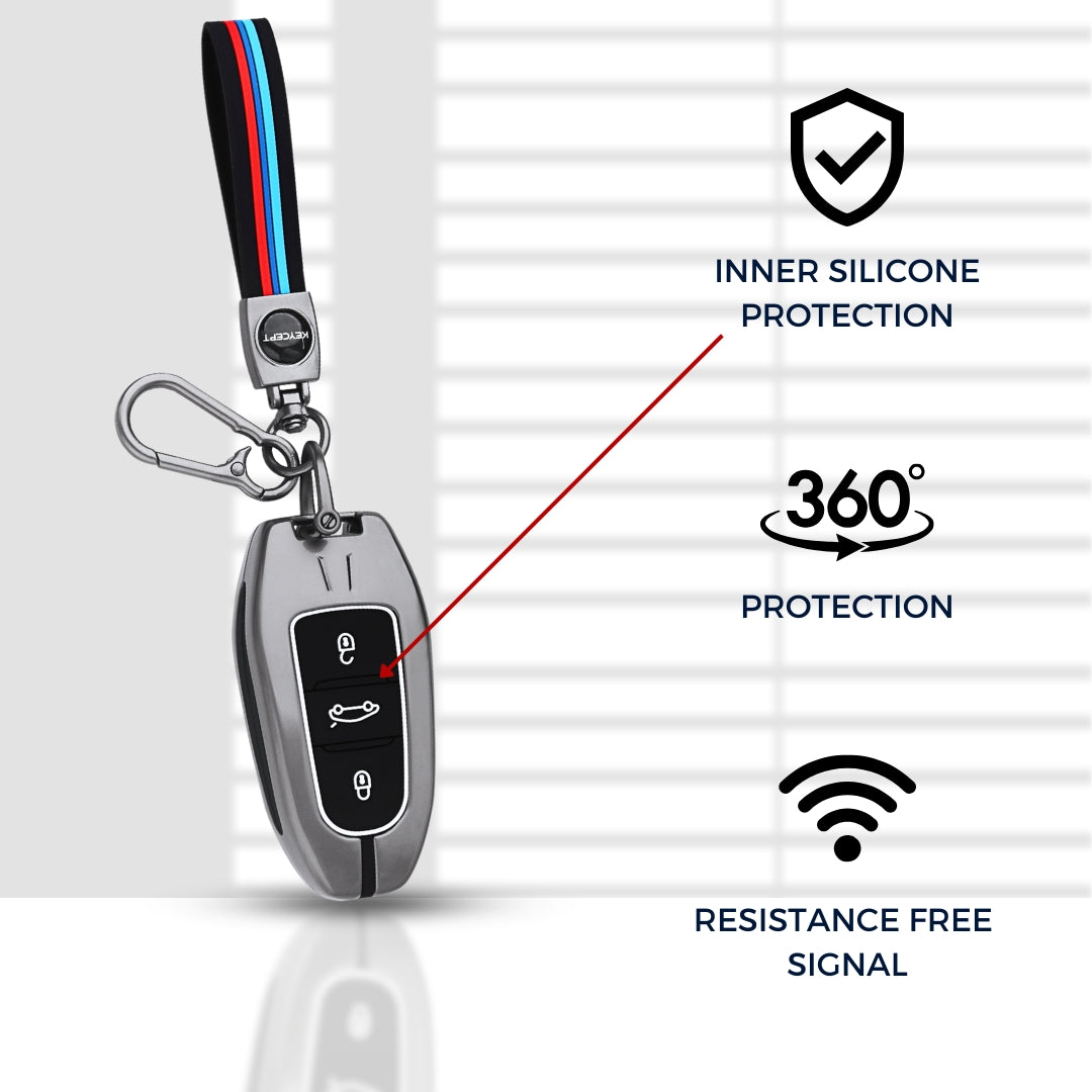 Keycept Metal Alloy Car Key Cover for Citroen C5 Aircross 3 Button Smart Key with keychain (Type M2)