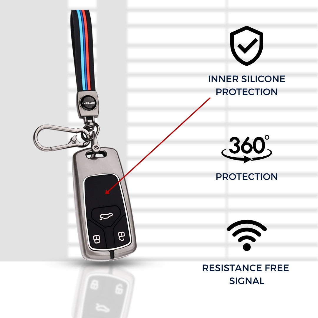 Audi Metal Alloy Key Cover with Keychain (Type M2).