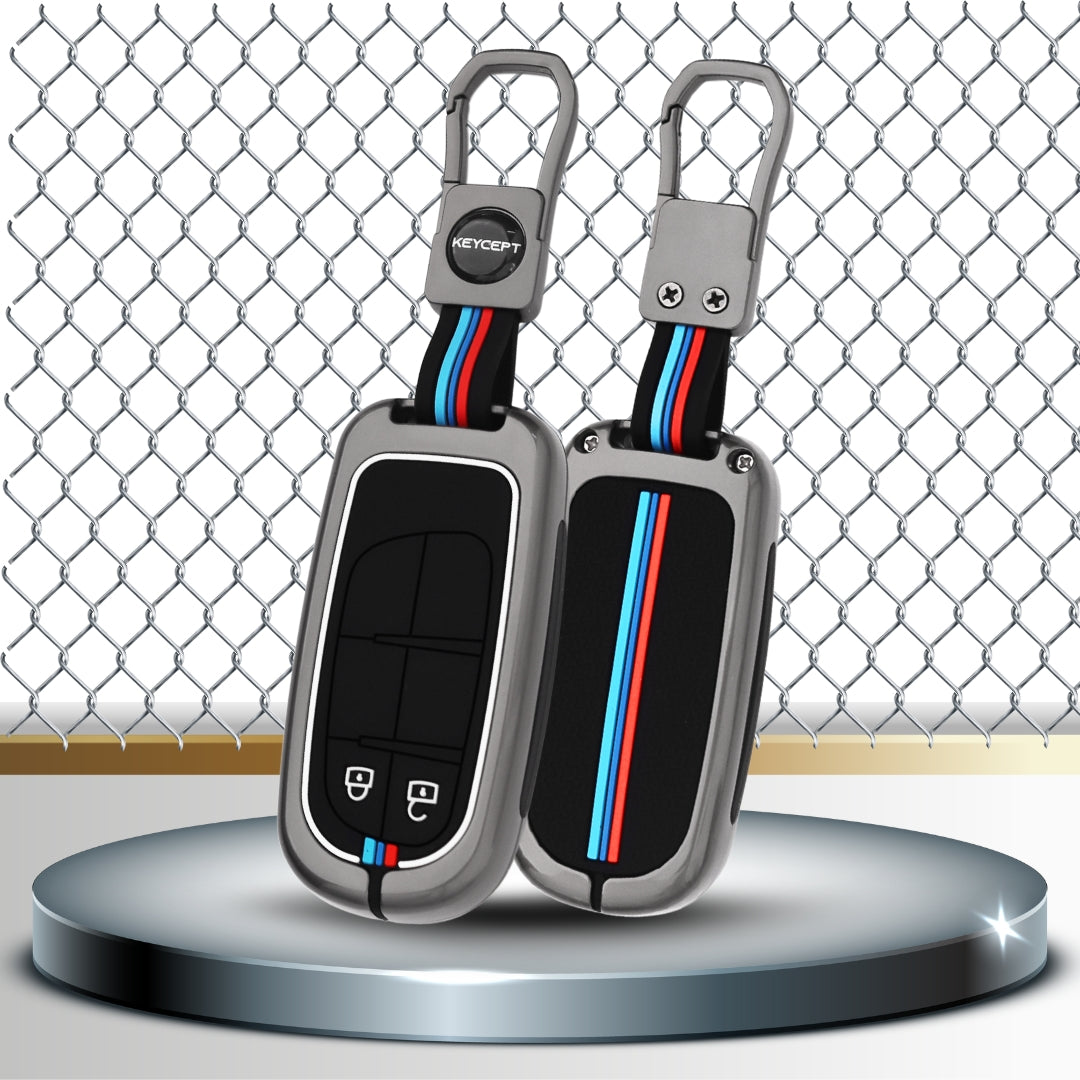 Keycept Metal Alloy Car Key Cover for Jeep Meridian, Compass, Trailhawk, 2 Button Smart Key with keychain (Type M1)