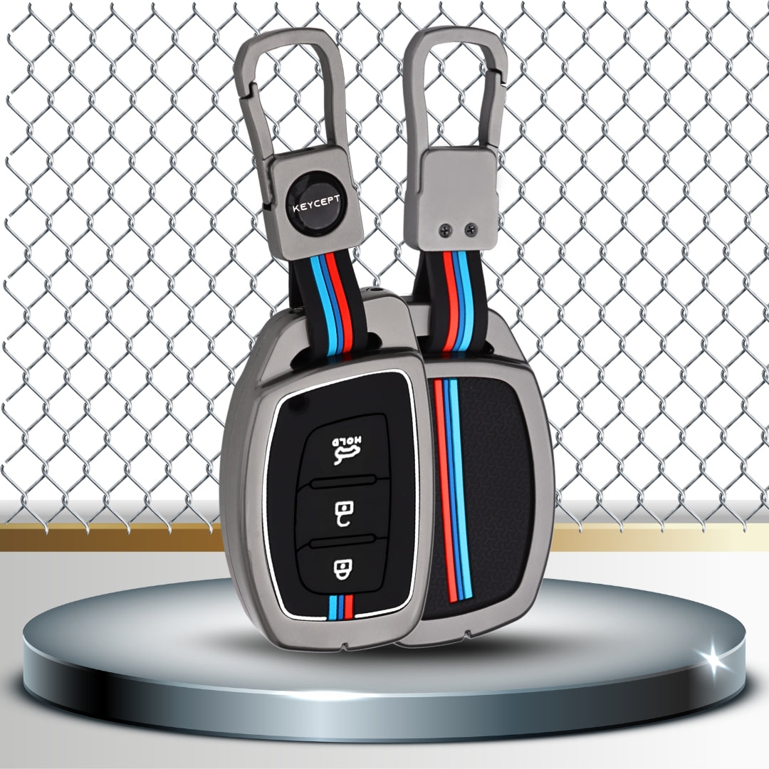 Keycept Metal Alloy Car Key Cover for Hyundai Grand i10 NIOS Asta, Venue, i20, Aura, Creta, Elantra Key Cover with Keychain