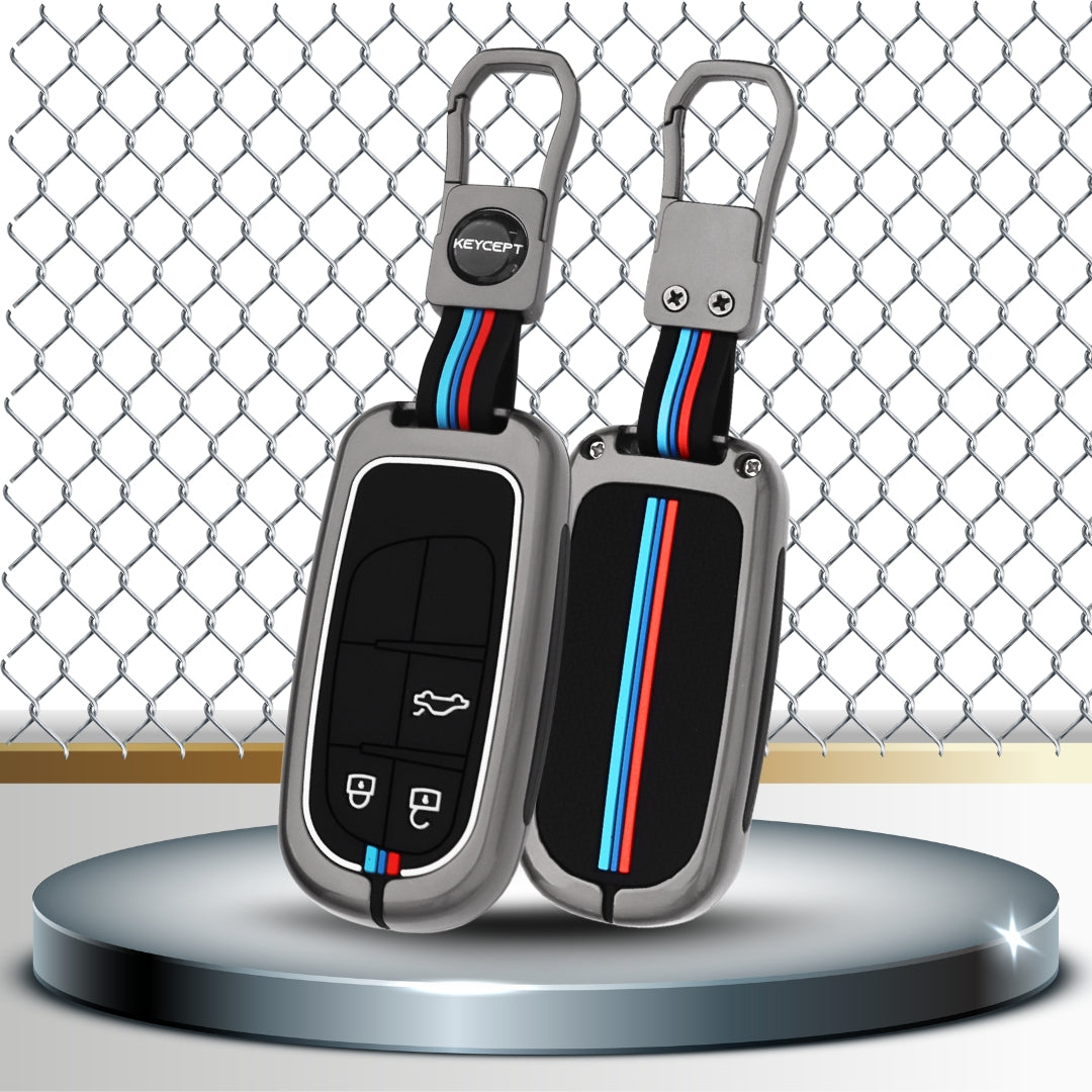 Keycept Metal Alloy Car Key Cover for Jeep Meridian, Compass, Trailhawk 3 Button Smart Key with keychain (Type M1)