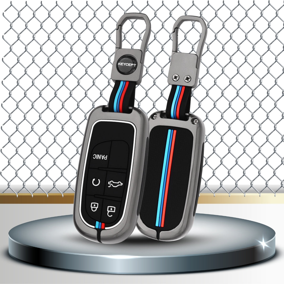 Keycept Metal Alloy Car Key Cover for Jeep Meridian, Compass, Trailhawk 5 Button Smart Key with keychain (Type M1)