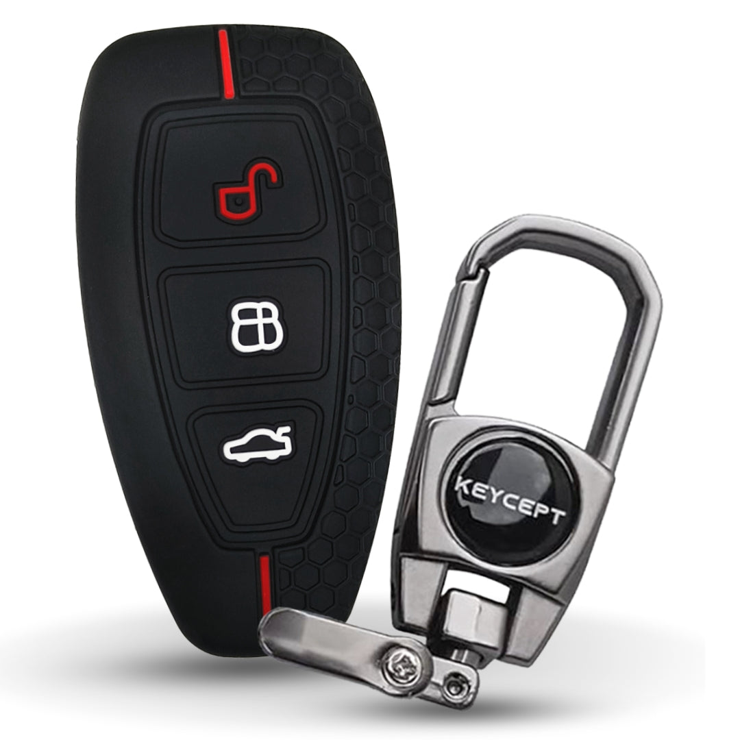Black Silicone key cover Compatible for Ford Ecosport Smart Key with keychain