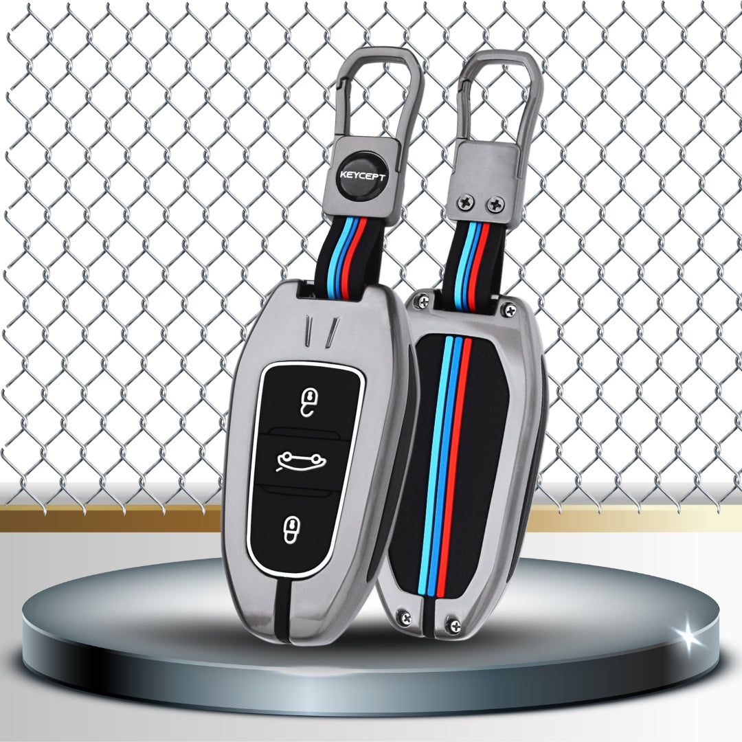 Keycept Metal Alloy Car Key Cover for Citroen C5 Aircross 3 Button Smart Key with keychain (Type M1)