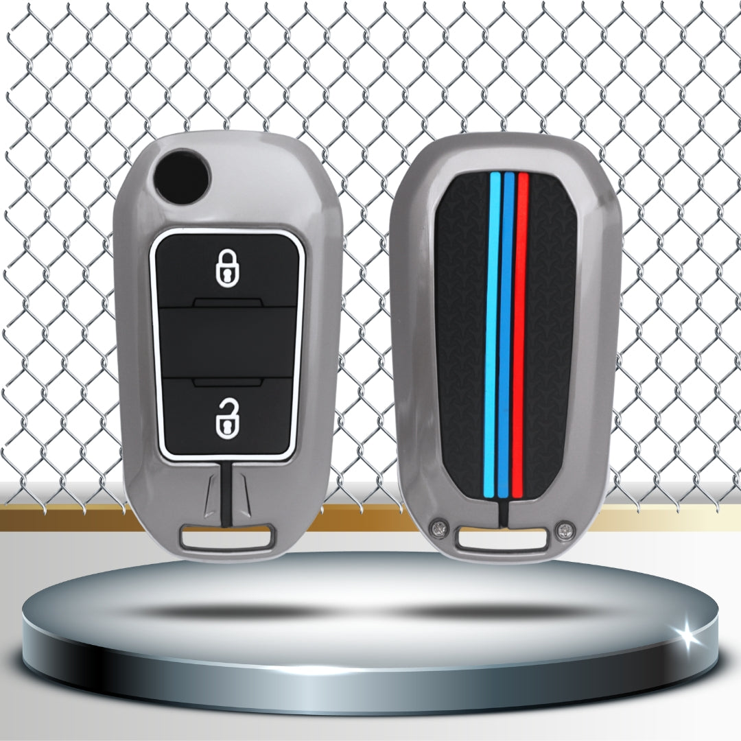 Citroen Metal Silicone Key Cover with Keychain(Type M2)