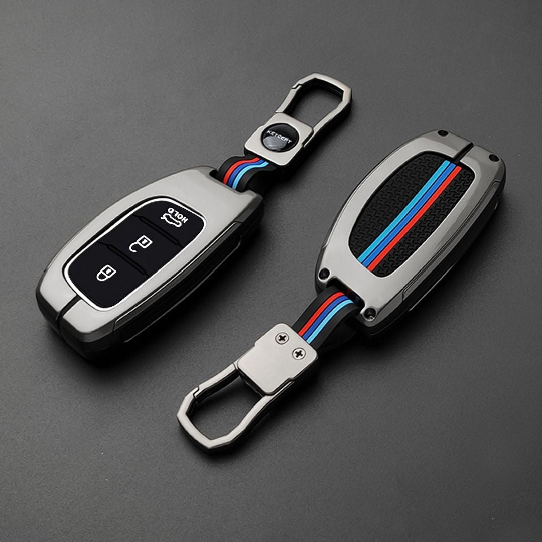 Keycept Metal Alloy Car Key Cover for Hyundai Grand i10 NIOS Asta, Venue, i20, Aura, Creta, Elantra - 3 Button Smart Key Cover with Keychain (Type M1)