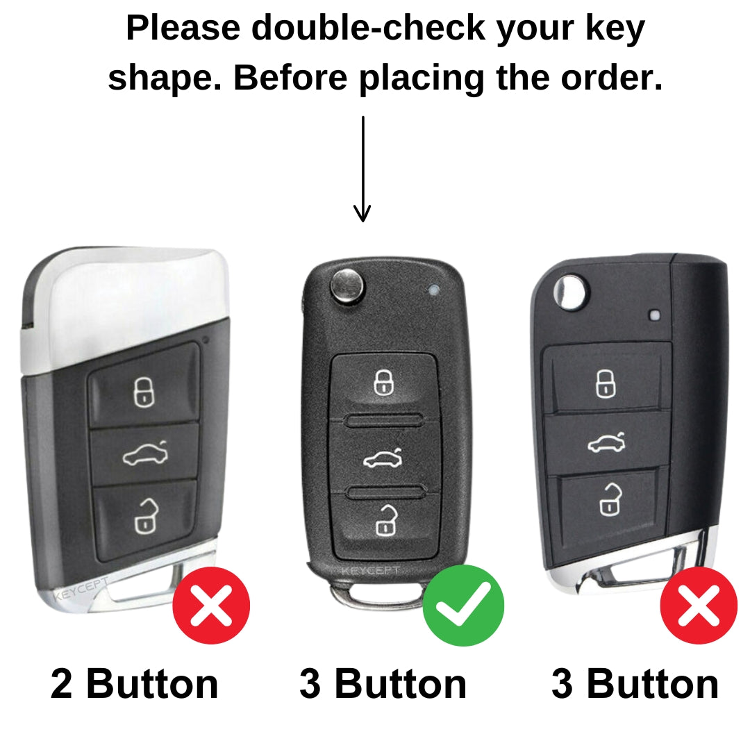 Keycept Metal Alloy Car Key Cover for Skoda/ Volkswagen Polo, Vento, Jetta, Ameo, Passat, Rapid Laura Superb Octavia, Fabia, Yeti 3 button Flip key Cover with Keychain (Dual Black & Tan)