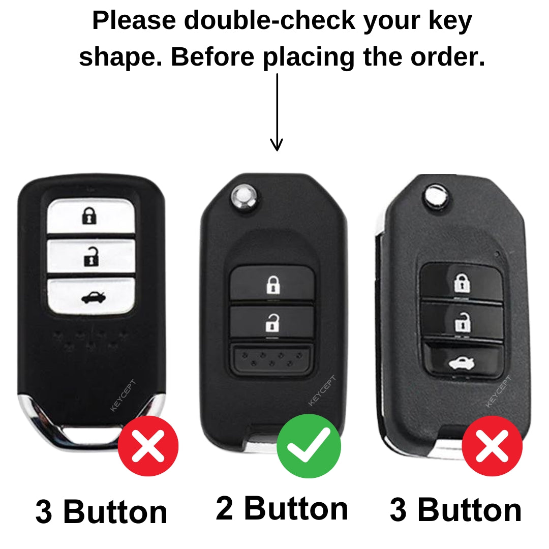 Keycept TPU Leather Car Key Cover for Honda City, WR-V 2 Button Flip Key with keychain (Type K6)