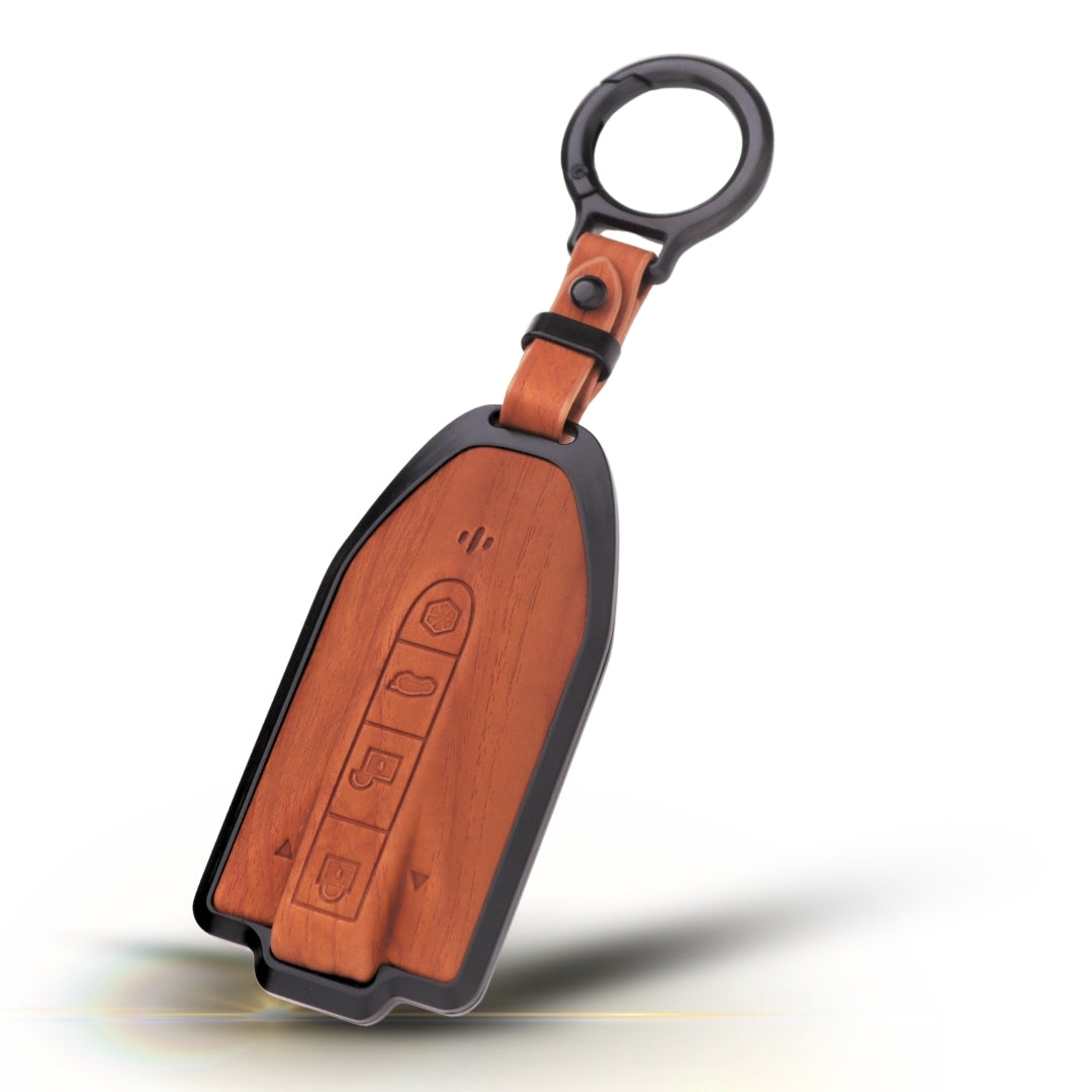 Mahindra Noir Wood Car Key Cover with Keychain (Type M8)
