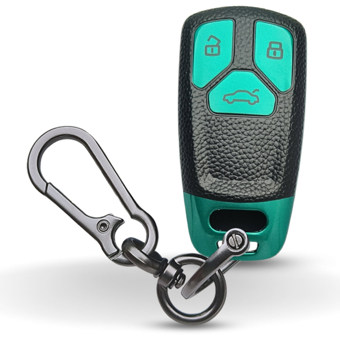 Green TPU Leather Key Cover for Audi A4, S4, B7, B8, A6, A5, A7, A8, Q5, S5, S6, Q7 3 button smart key With Keychain