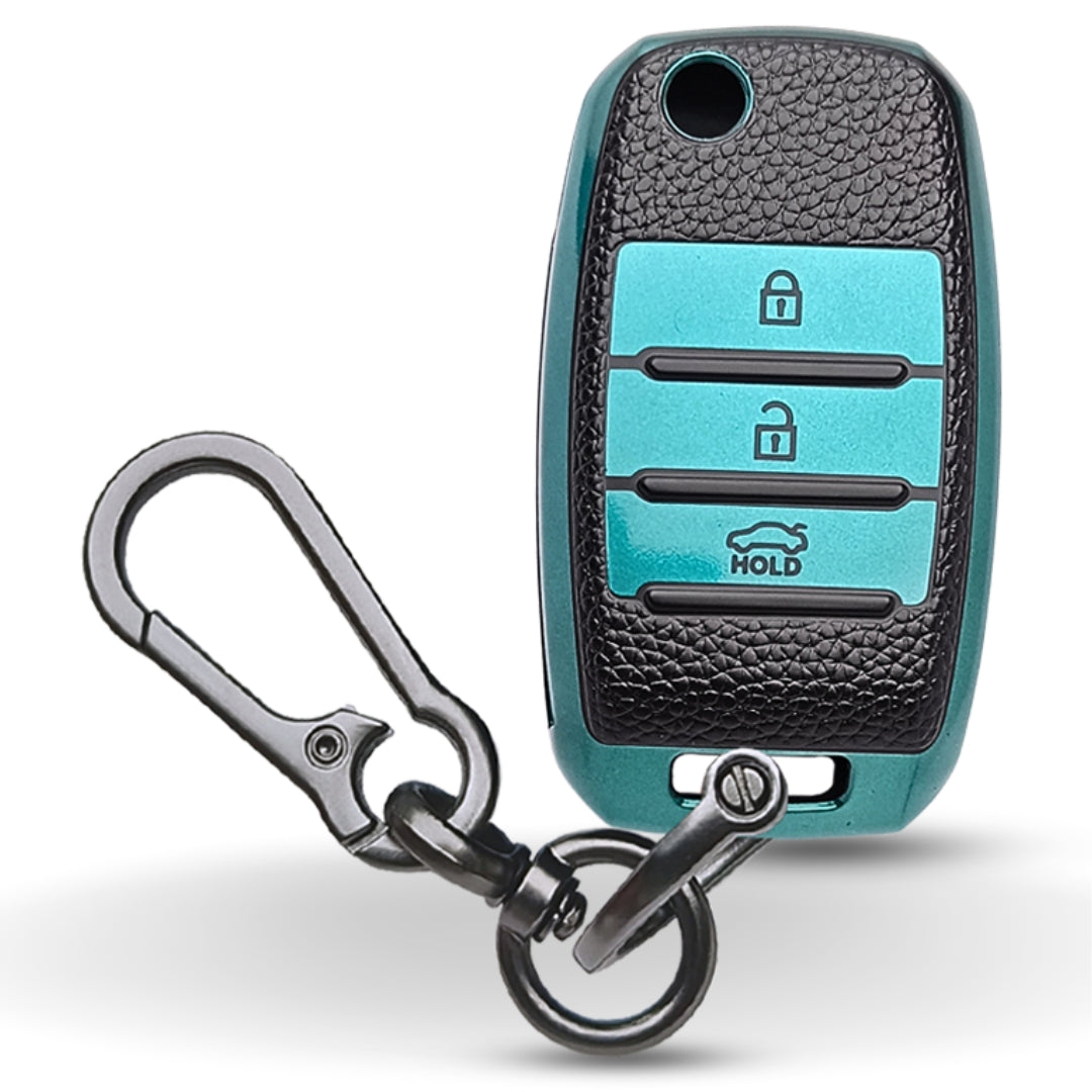 Kia TPU Leather Key Cover with Keychain. (Type 1)
