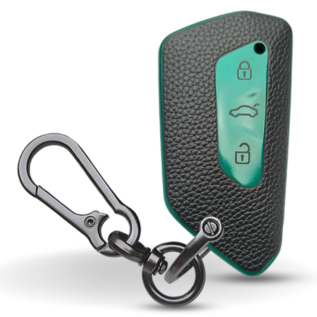 Skoda/ Volkswagen TPU Leather Key Cover with Keychain. (Type 1)