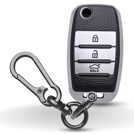 Kia TPU Leather Key Cover with Keychain. (Type 1)