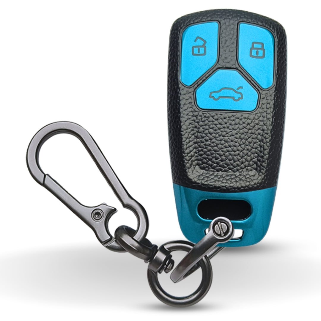 Blue TPU Leather Key Cover for Audi A4, S4, B7, B8, A6, A5, A7, A8, Q5, S5, S6, Q7 3 button smart key With Keychain
