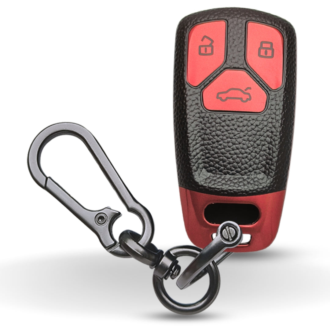 Red TPU Leather Key Cover for Audi A4, S4, B7, B8, A6, A5, A7, A8, Q5, S5, S6, Q7 3 button smart key With Keychain