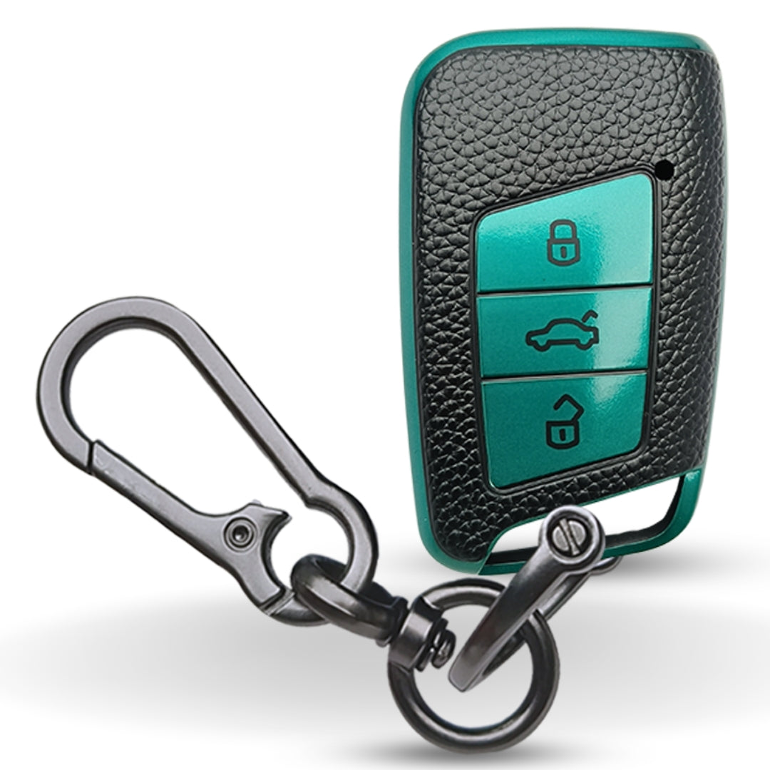 Skoda/Volkswagen TPU Leather Key Cover with Keychain. (Type 1)