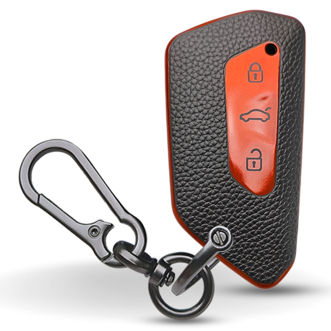 Skoda/ Volkswagen TPU Leather Key Cover with Keychain. (Type 1)