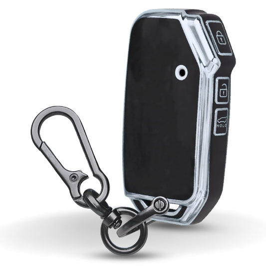 Keycept Silver Line TPU Car Key Cover for Kia Seltos HTE, Sonet HTE, Carens Premium, Prestige 3 Button Smart Key with keychain (Type K1)