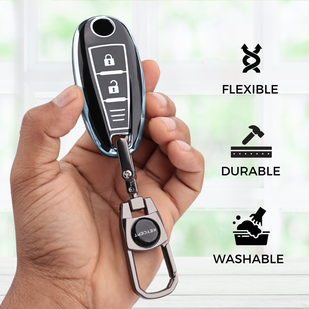 Silver Line TPU Key cover for Suzuki Baleno, Brezza, S-Cross, Ciaz, Swift, Vitara, Ignis, XL6 2 with Keychain.
