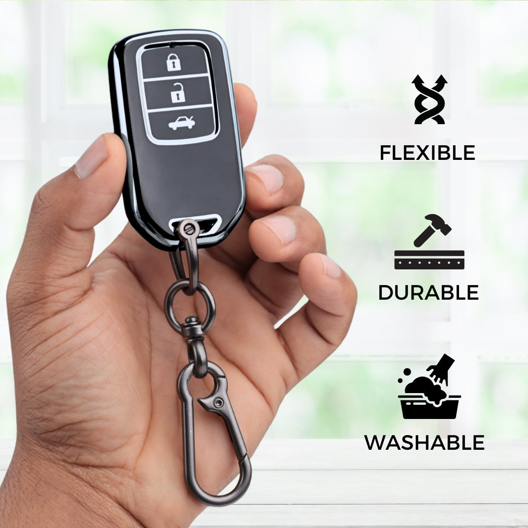 Honda Silver Line TPU Key Cover with Keychain