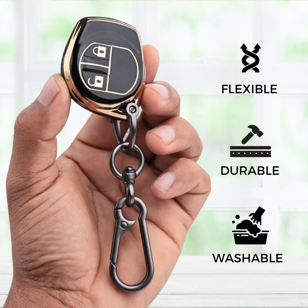 Gold Line TPU Key Cover for Swift, Dzire, Ertiga, Baleno, Celerio With Keychain.