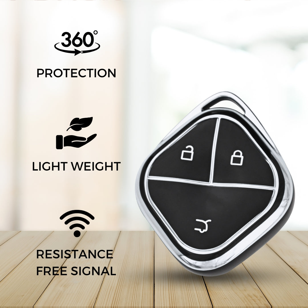 Silver Line TPU Key Cover for MG Comet 3 button Smart key with Keychain.