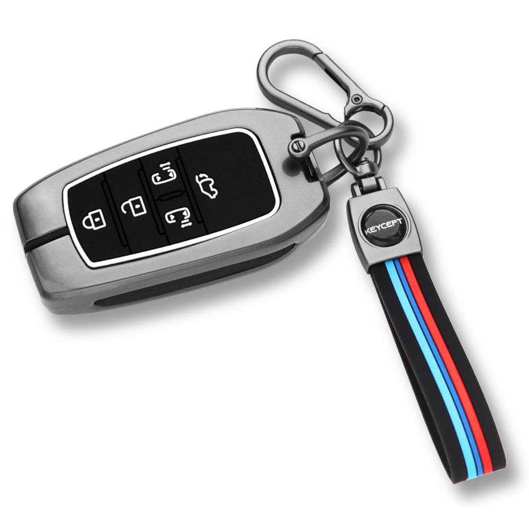 Keycept Metal Alloy Car Key Cover for Toyota Vellfire 5 Button Smart Key with keychain (Type M2)