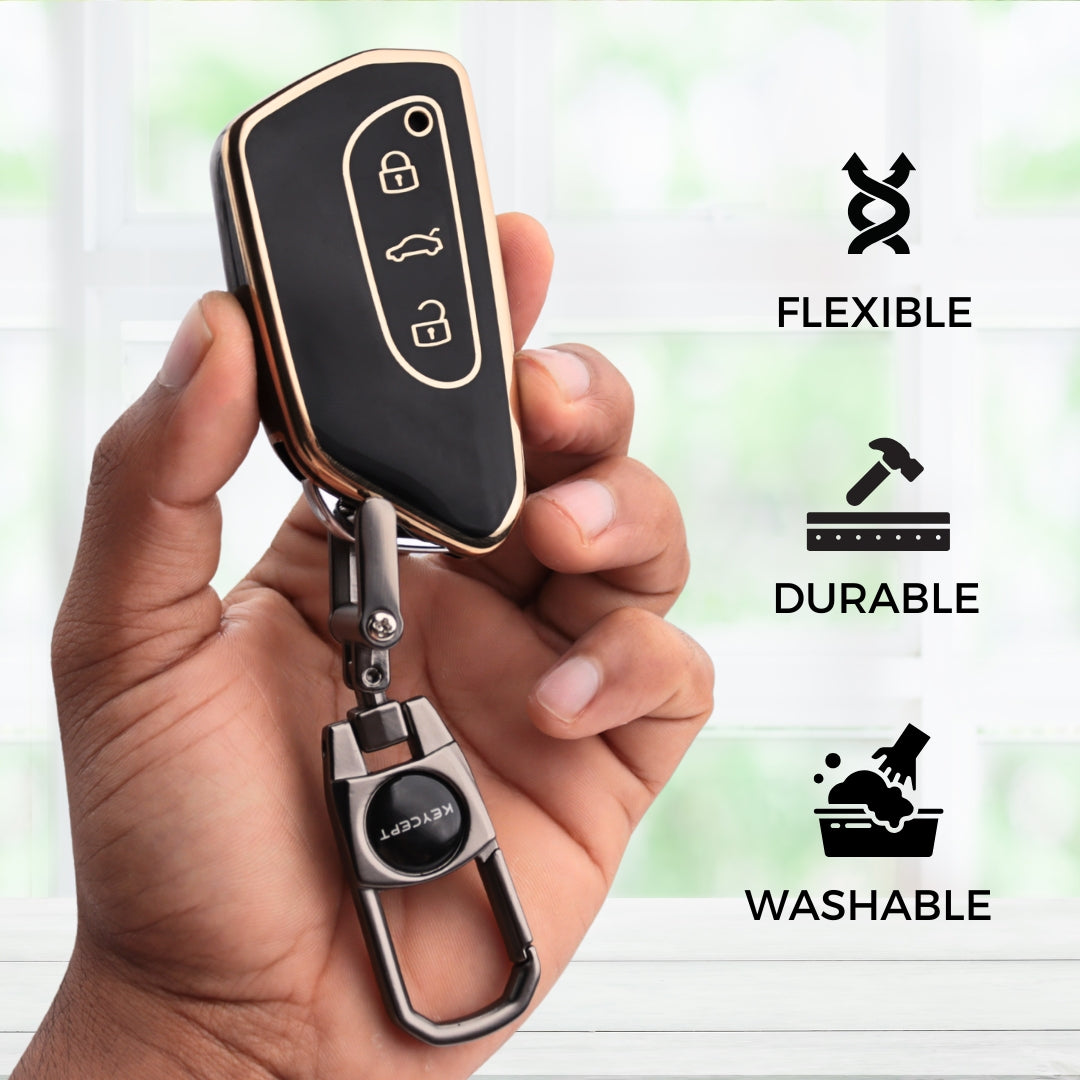 Skoda/Volkswagen Gold Line TPU Key Cover with Keychain (Type 2)