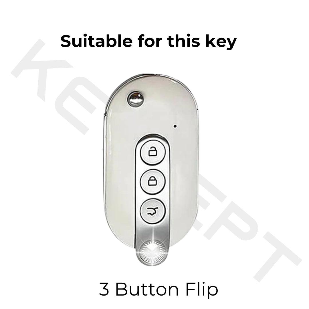 Keycept Silver Line TPU Car Key Cover for MG Comet EV Electric 3 Button Flip Key with keychain (Type K2)