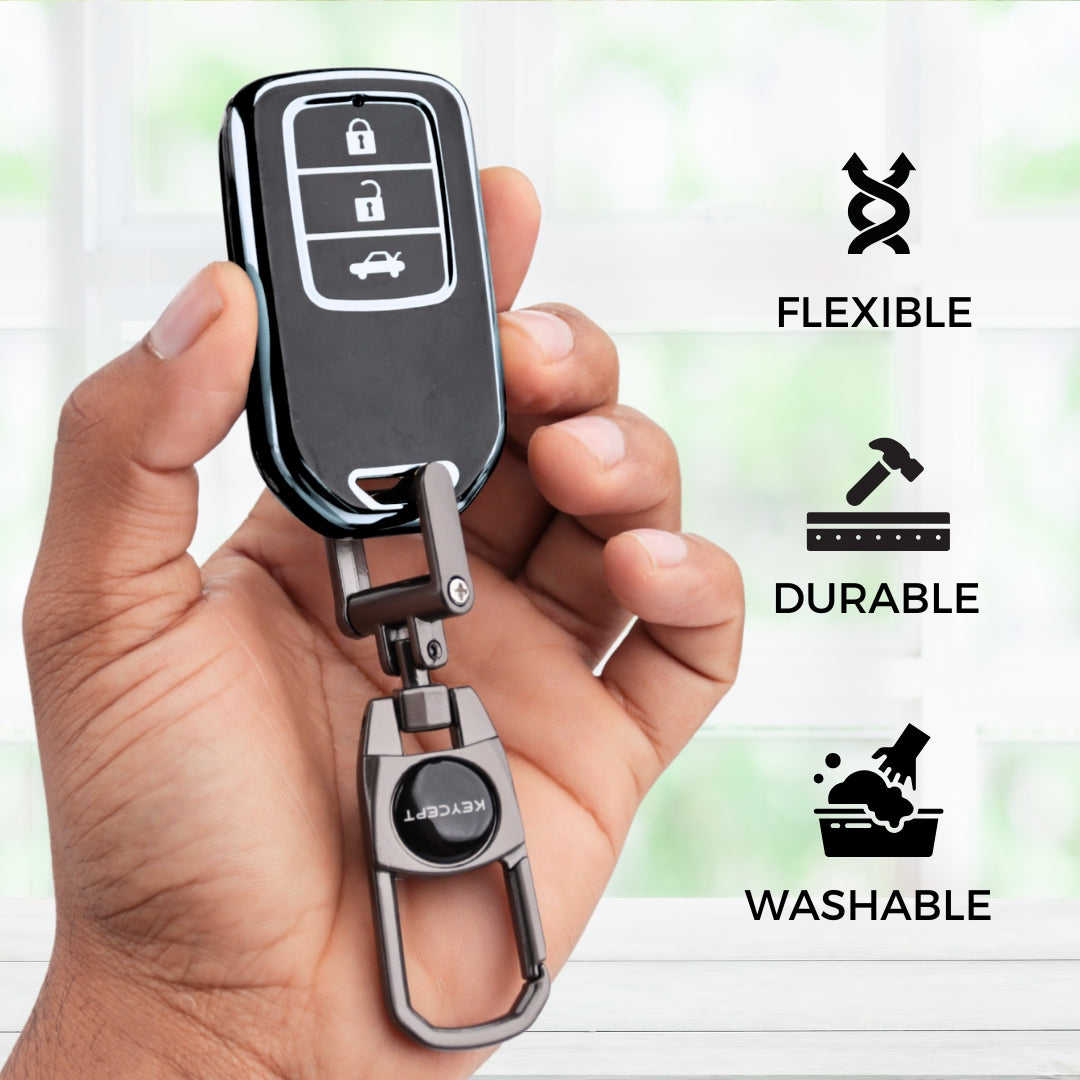 Honda Silver Line TPU Key Cover with Keychain