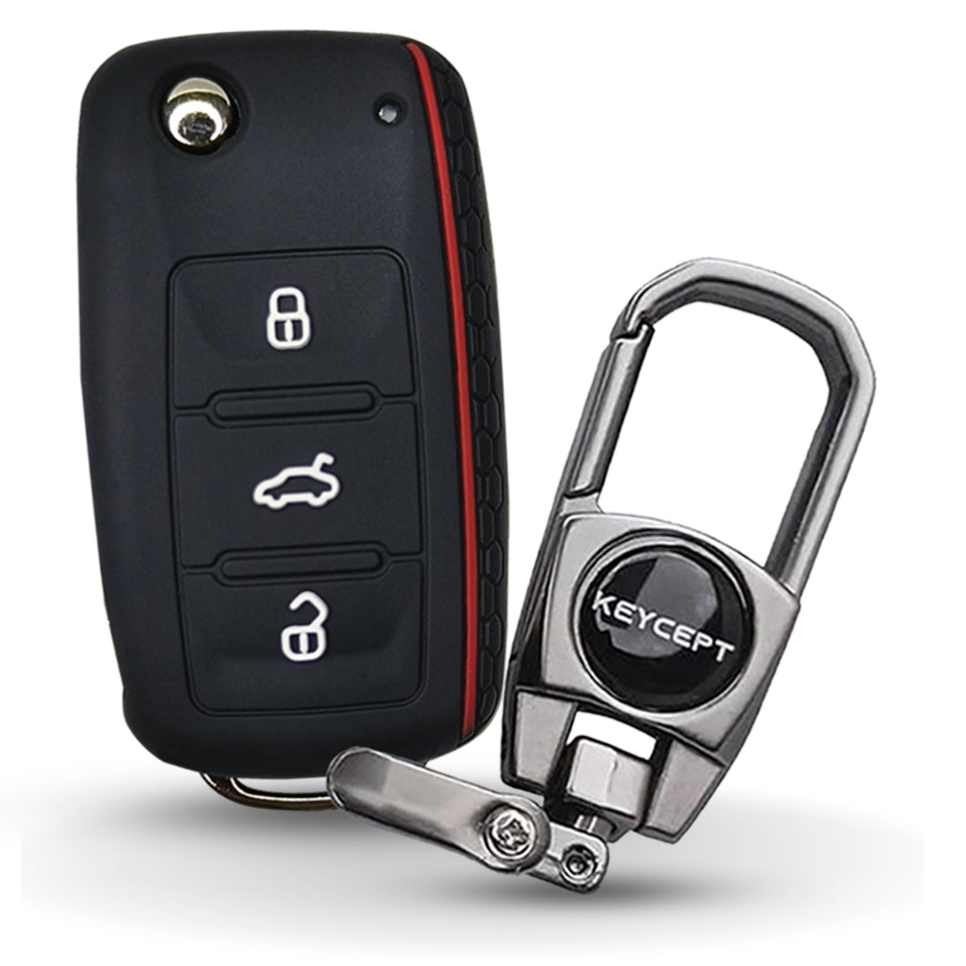 Skoda/Volkswagen Silicone Key Cover for Polo, Ameo, Passat, Rapid, Laura, Superb, Octavia, Fabia, Yeti with keychain