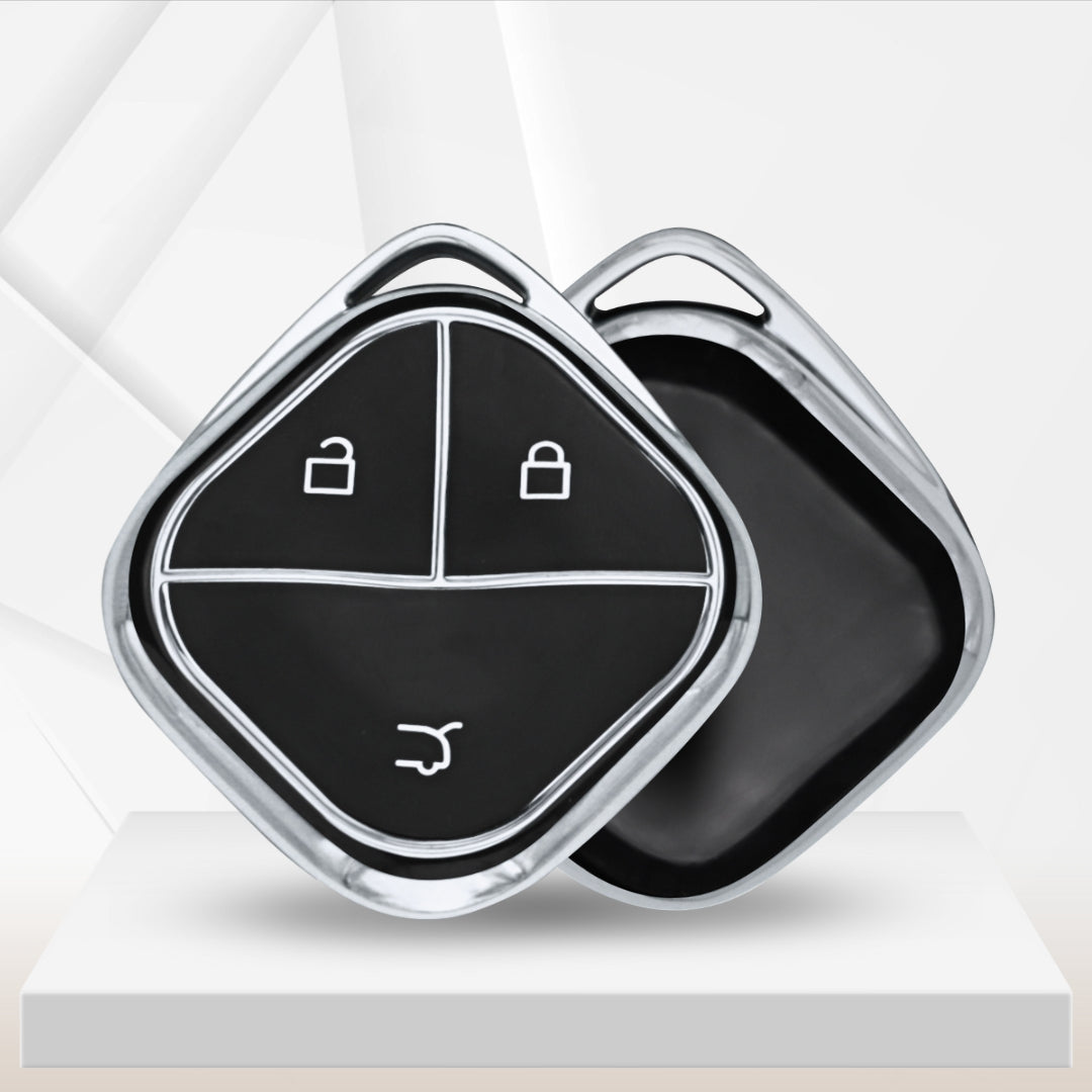 Silver Line TPU Key Cover for MG Comet 3 button Smart key with Keychain.