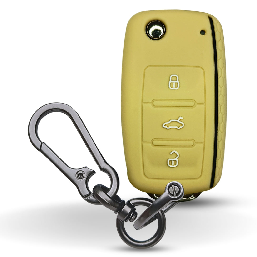 Skoda/Volkswagen Silicone Car Key Cover for Rapid, Laura, Superb, Octavia (old), Fabia, Yeti, Passat, Ameo, Vento, Jetta, Tiguan with keychain